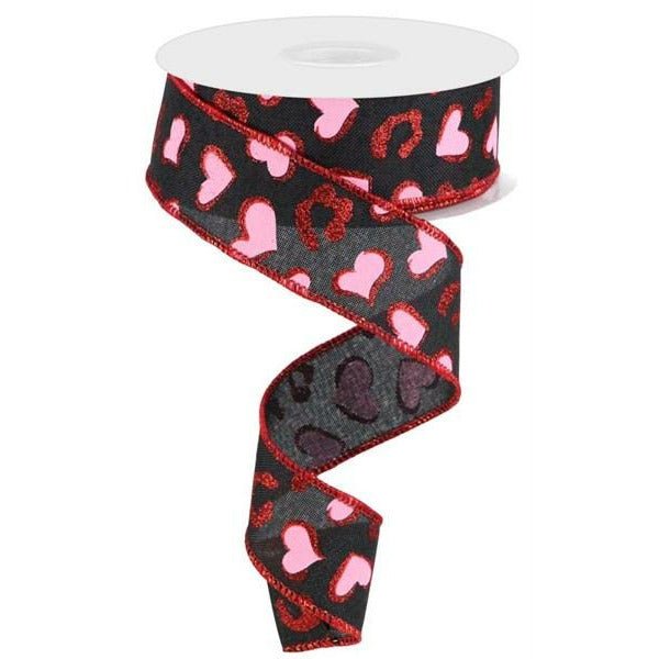 Shop For 1.5" Heart Leopard Spots Ribbon: Black (10 Yard) at Michelle's aDOORable Creations