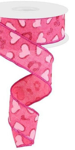 1.5" Heart Leopard Spots Ribbon: Hot Pink (10 Yard) - Michelle's aDOORable Creations - Wired Edge Ribbon