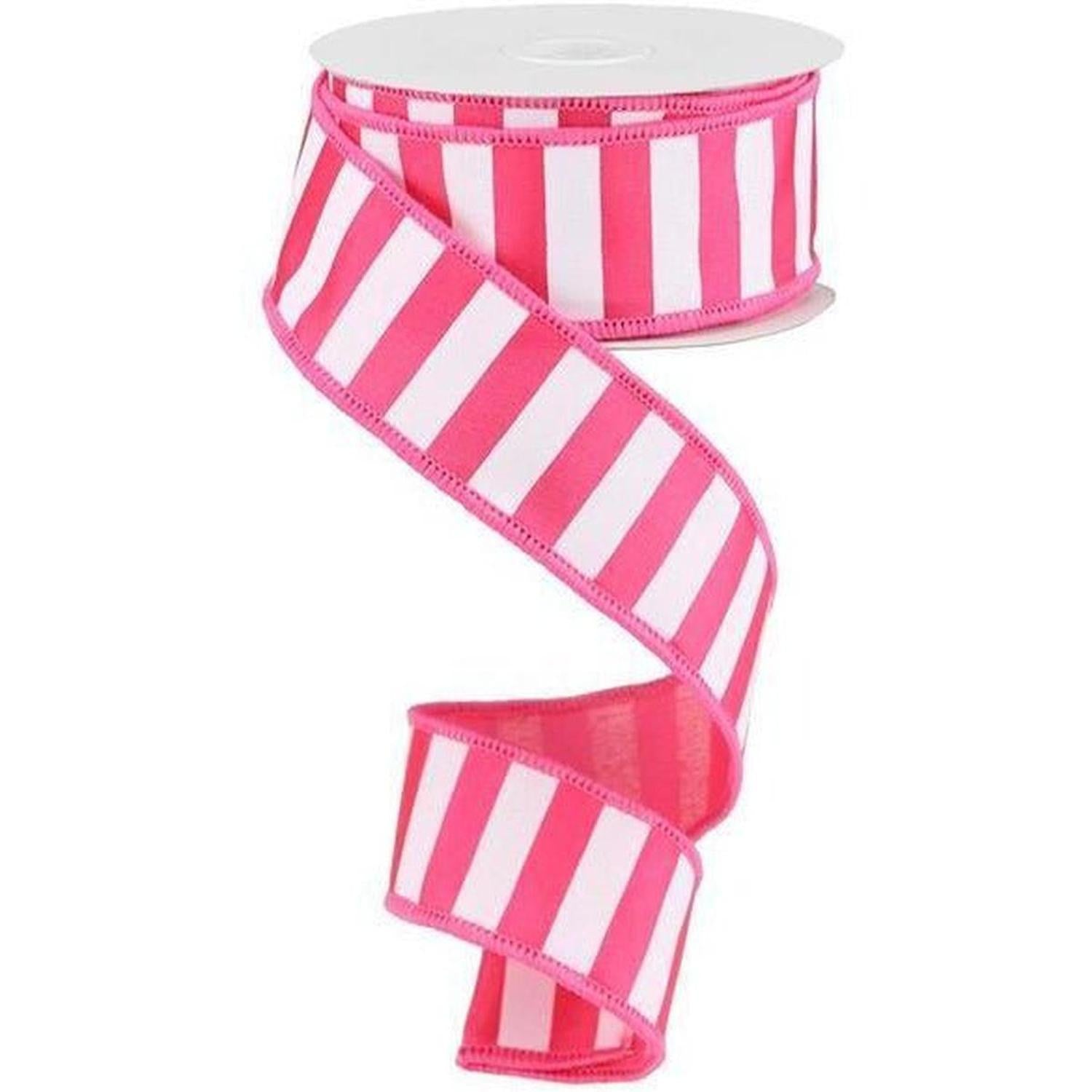 1.5" Horizontal Pink & White Stripe Ribbon (10 Yards)