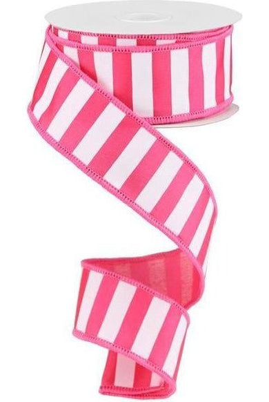 1.5" Horizontal Pink & White Stripe Ribbon (10 Yards) - Michelle's aDOORable Creations - Wired Edge Ribbon
