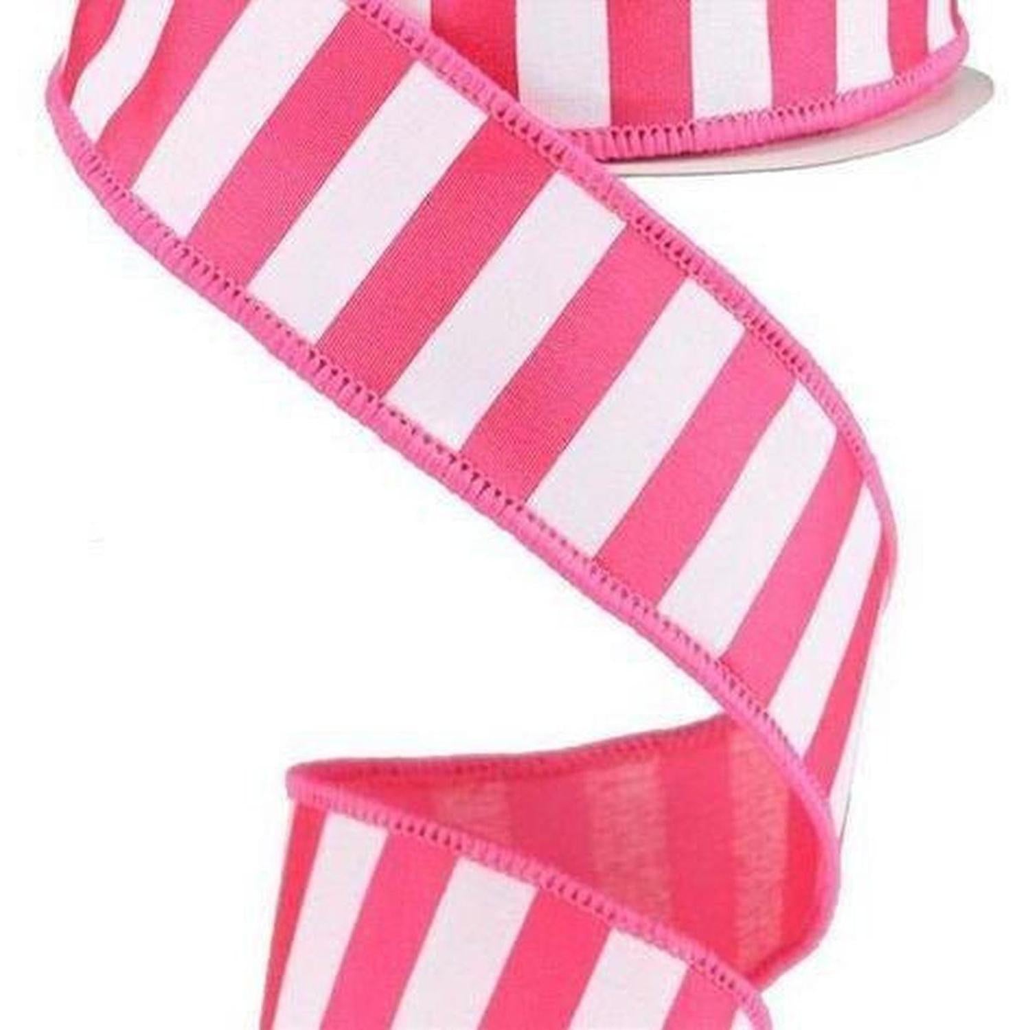 1.5" Horizontal Pink & White Stripe Ribbon (10 Yards)