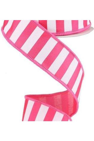 1.5" Horizontal Pink & White Stripe Ribbon (10 Yards) - Michelle's aDOORable Creations - Wired Edge Ribbon