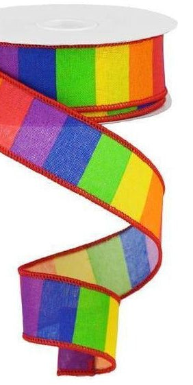 1.5" Horizontal Stripe Canvas Ribbon: Rainbow (10 Yards) - Michelle's aDOORable Creations - Wired Edge Ribbon