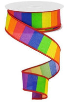 1.5" Horizontal Stripe Canvas Ribbon: Rainbow (10 Yards) - Michelle's aDOORable Creations - Wired Edge Ribbon
