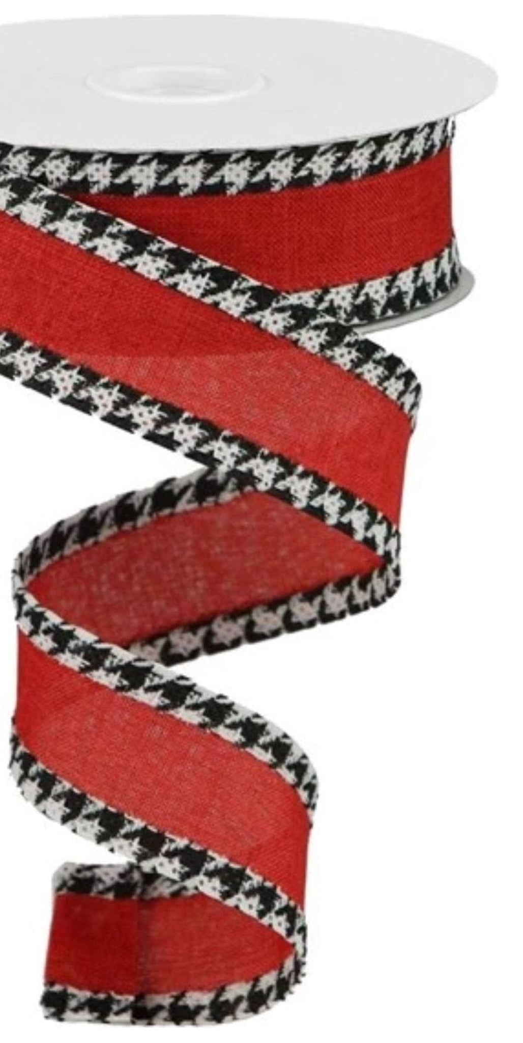 1.5" Houndstooth Edge Ribbon: Red, Black, White (10 Yards) - Michelle's aDOORable Creations - Wired Edge Ribbon
