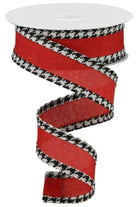 1.5" Houndstooth Edge Ribbon: Red, Black, White (10 Yards) - Michelle's aDOORable Creations - Wired Edge Ribbon