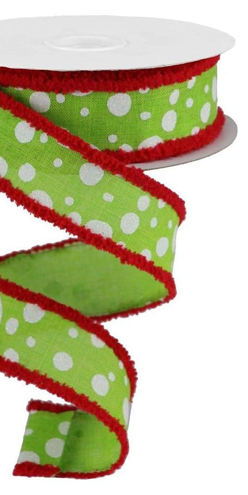 1.5" Irregular Dots Drift Ribbon: Lime (10 Yards) - Michelle's aDOORable Creations - Wired Edge Ribbon