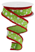 1.5" Irregular Dots Drift Ribbon: Lime (10 Yards) - Michelle's aDOORable Creations - Wired Edge Ribbon