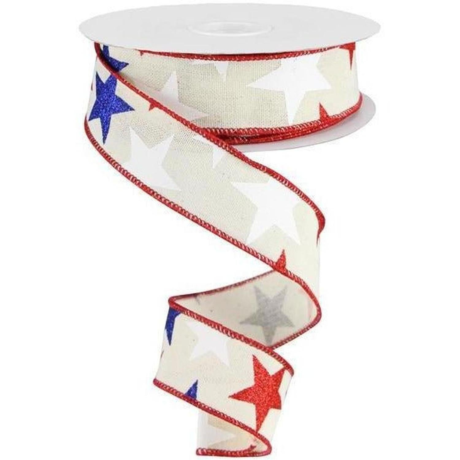 Shop For 1.5" Ivory Cotton Ribbon: Patriotic Stars (10 Yards) at Michelle's aDOORable Creations