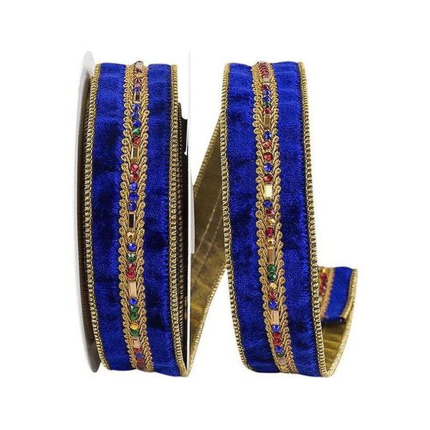 Shop For 1.5" Jewel Stones Velvet Ribbon: Royal Blue (5 Yards) at Michelle's aDOORable Creations