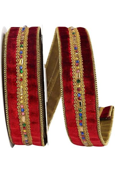 Shop For 1.5" Jewel Stones Velvet Ribbon: Wine (5 Yards) 93897W-201-09D