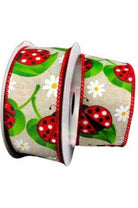 1.5" Ladybug Daisy Ribbon: Natural (10 Yards) - Michelle's aDOORable Creations - Wired Edge Ribbon