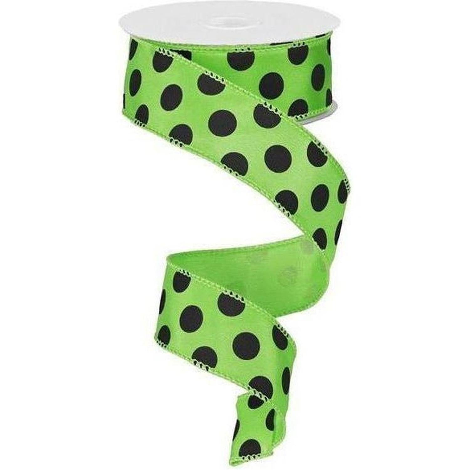 1.5" Large Polka Dot Ribbon: Lime Green & Black (10 Yards)