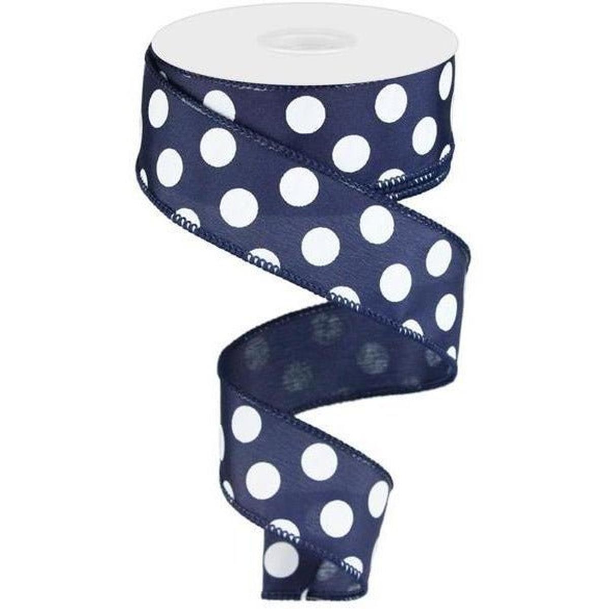Shop For 1.5" Large Polka Dot Ribbon: Navy Blue (10 Yards) at Michelle's aDOORable Creations