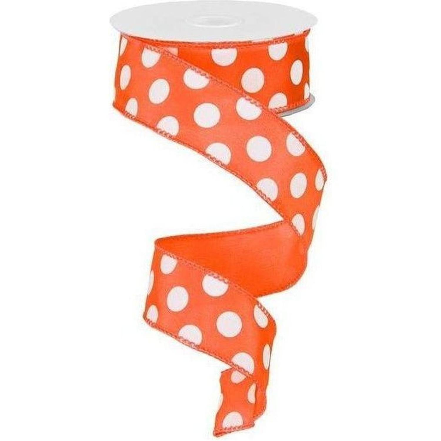 1.5" Large Polka Dot Ribbon: Orange/White (10 Yards)