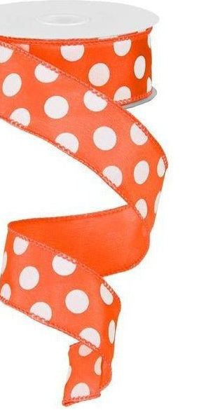 1.5" Large Polka Dot Ribbon: Orange/White (10 Yards) - Michelle's aDOORable Creations - Wired Edge Ribbon