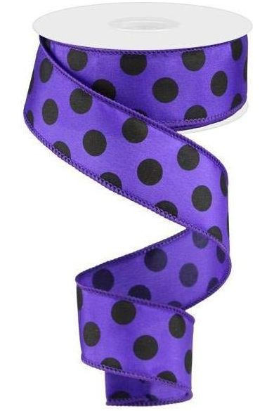 1.5" Large Polka Dot Ribbon: Purple & Black (10 Yards) - Michelle's aDOORable Creations - Wired Edge Ribbon