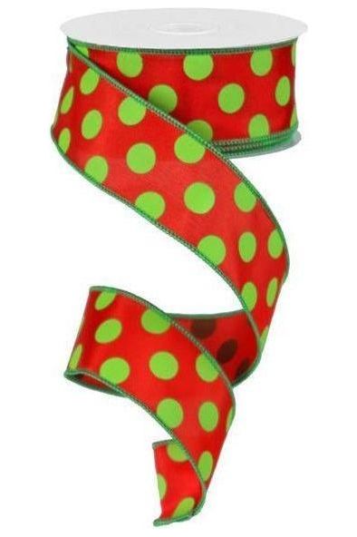 Shop For 1.5" Large Polka Dot Ribbon: Red & Lime Green (10 Yards) at Michelle's aDOORable Creations