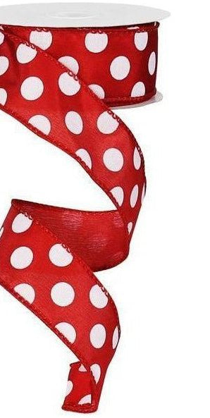 1.5" Large Polka Dot Ribbon: Red/White (10 Yards) - Michelle's aDOORable Creations - Wired Edge Ribbon