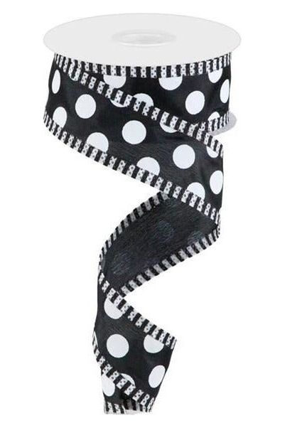 Shop For 1.5" Large Polka Dot Stripe Ribbon: Black (10 Yards) at Michelle's aDOORable Creations