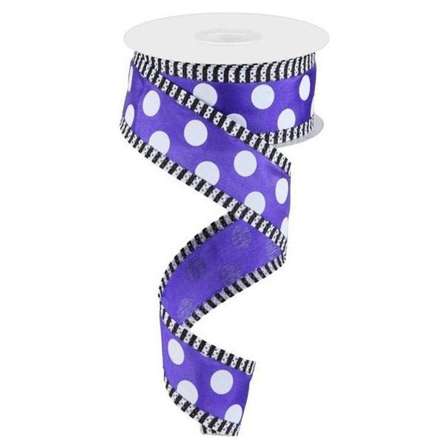 1.5" Large Polka Dot Stripe Ribbon: Purple (10 Yards)