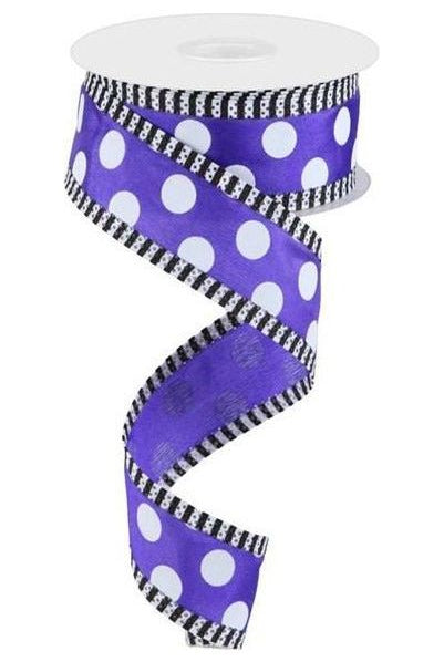 1.5" Large Polka Dot Stripe Ribbon: Purple (10 Yards) - Michelle's aDOORable Creations - Wired Edge Ribbon