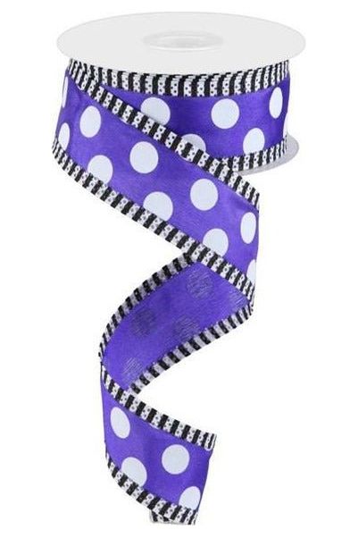1.5" Large Polka Dot Stripe Ribbon: Purple (10 Yards) - Michelle's aDOORable Creations - Wired Edge Ribbon