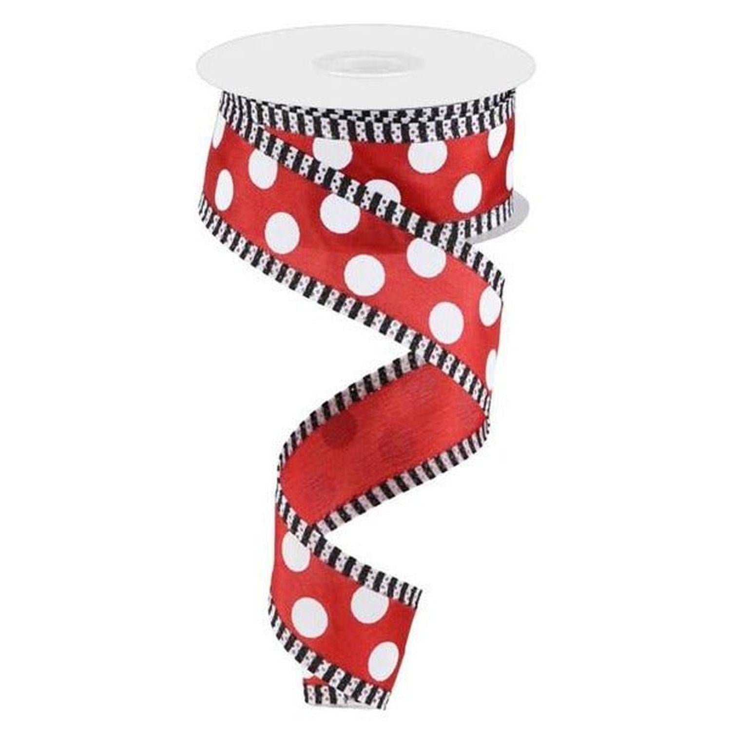 1.5" Large Polka Dot Stripe Ribbon: Red (10 Yards)