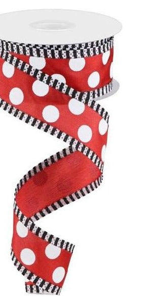 1.5" Large Polka Dot Stripe Ribbon: Red (10 Yards) - Michelle's aDOORable Creations - Wired Edge Ribbon