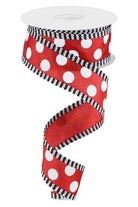 1.5" Large Polka Dot Stripe Ribbon: Red (10 Yards) - Michelle's aDOORable Creations - Wired Edge Ribbon