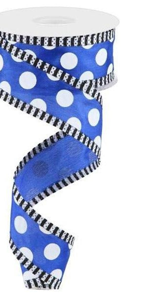1.5" Large Polka Dot Stripe Ribbon: Royal Blue (10 Yards) - Michelle's aDOORable Creations - Wired Edge Ribbon