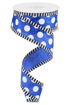 1.5" Large Polka Dot Stripe Ribbon: Royal Blue (10 Yards) - Michelle's aDOORable Creations - Wired Edge Ribbon