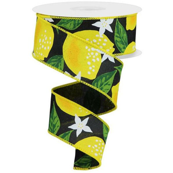 Shop For 1.5" Lemon on Royal Ribbon: Black (10 Yards) at Michelle's aDOORable Creations