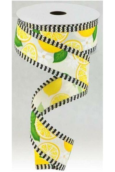 Shop For 1.5" Lemon with Leaves Thin Stripes Ribbon: Cream (10 Yards) at Michelle's aDOORable Creations