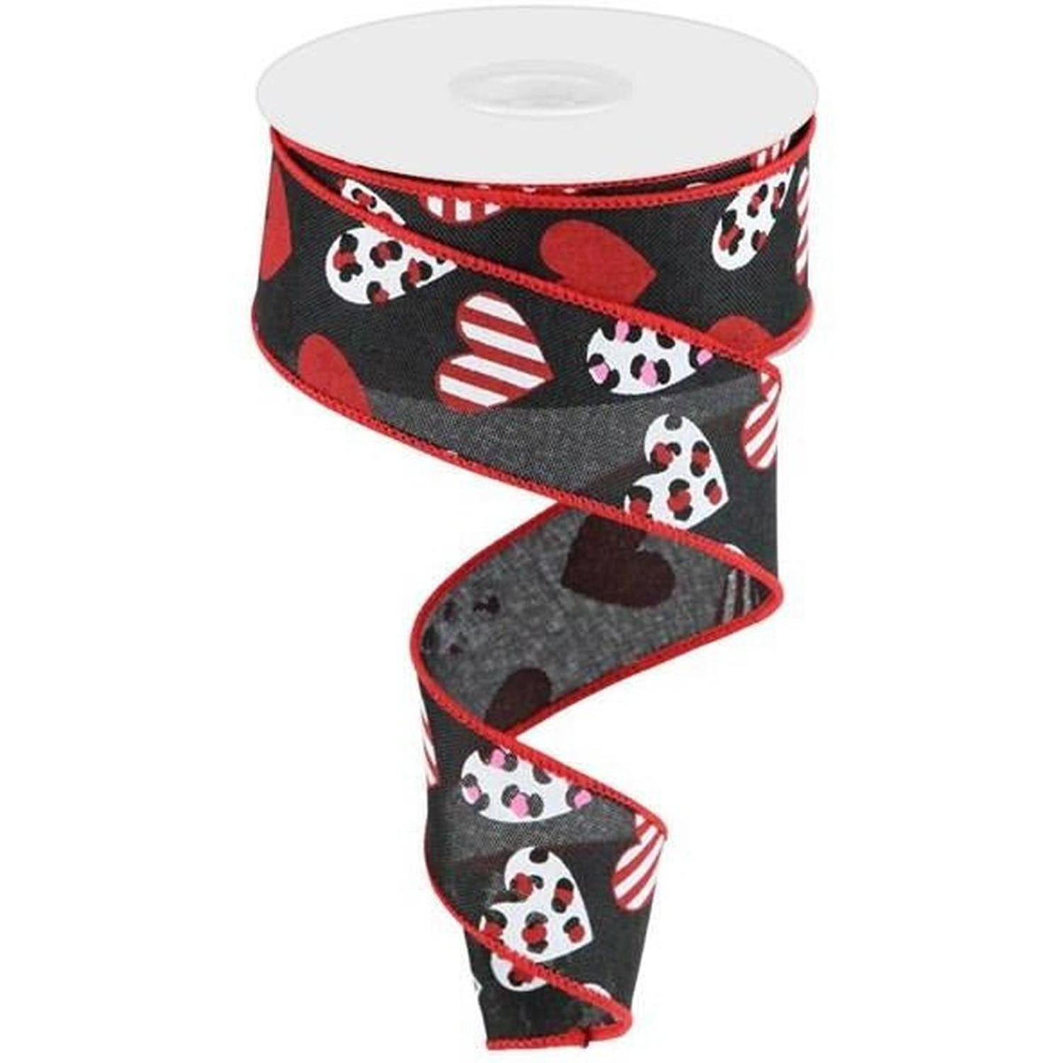 Shop For 1.5" Leopard Hearts Ribbon: Black (10 Yard) at Michelle's aDOORable Creations