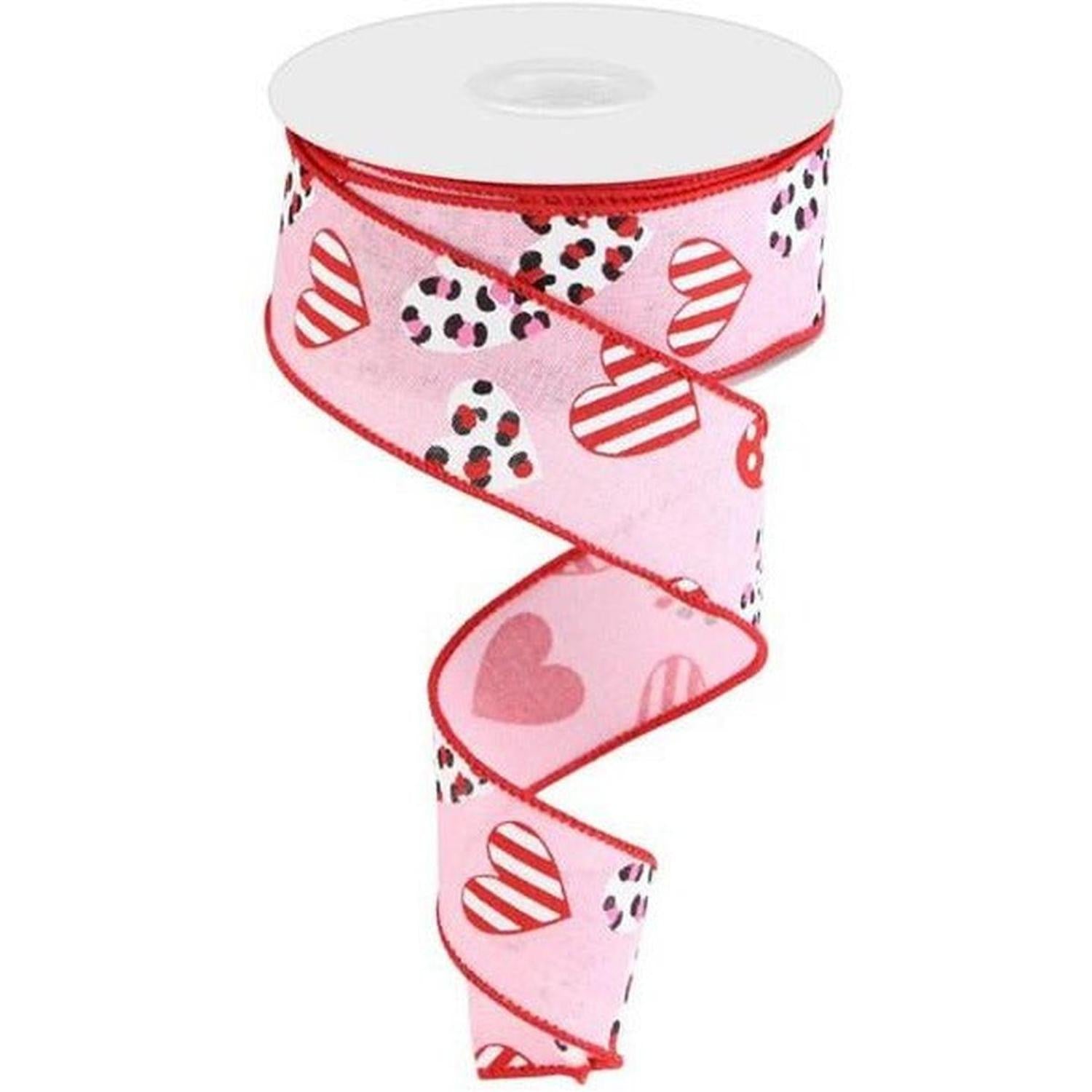 Shop For 1.5" Leopard Hearts Ribbon: Pink (10 Yard) at Michelle's aDOORable Creations