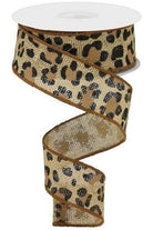 1.5" Leopard Print Ribbon: Natural (10 Yards) - Michelle's aDOORable Creations - Wired Edge Ribbon