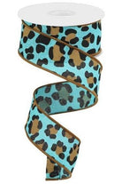 1.5" Leopard Print Ribbon: Teal (10 Yards) - Michelle's aDOORable Creations - Wired Edge Ribbon