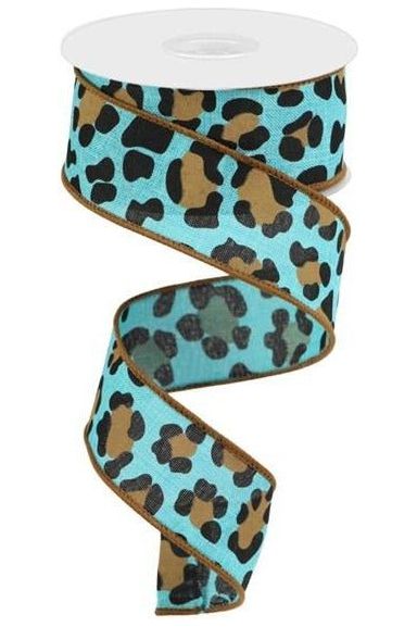 Shop For 1.5" Leopard Print Ribbon: Teal (10 Yards) at Michelle's aDOORable Creations