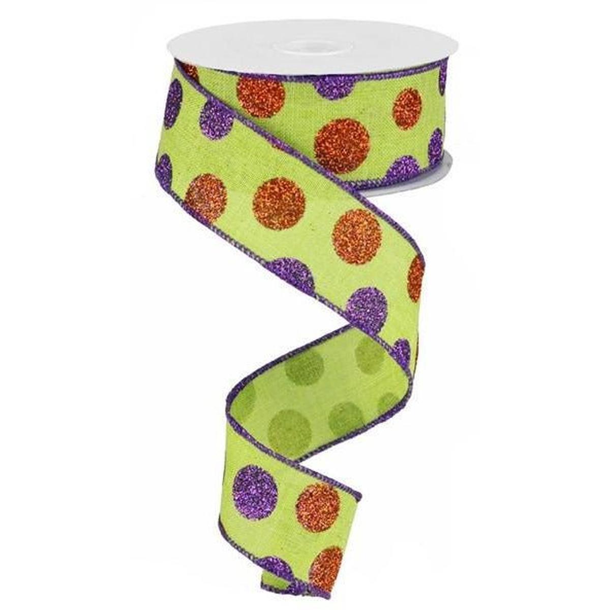 Shop For 1.5" Lime Green Ribbon with Multi Glitter Dots at Michelle's aDOORable Creations