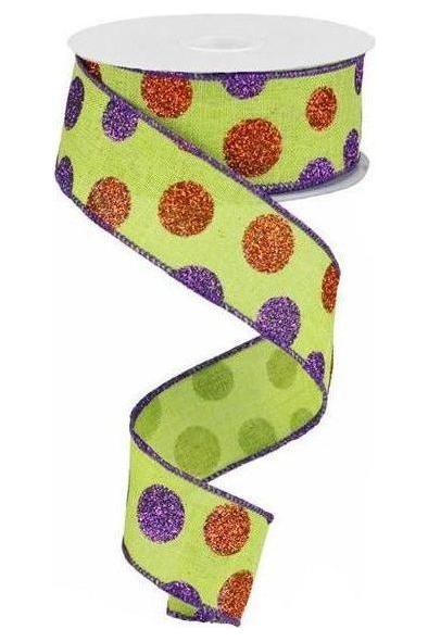 Shop For 1.5" Lime Green Ribbon with Multi Glitter Dots at Michelle's aDOORable Creations