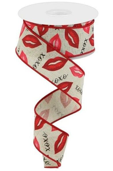 1.5" Lips XOXO Burlap Ribbon: Natural (10 Yard) - Michelle's aDOORable Creations - Wired Edge Ribbon