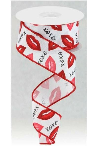 1.5" Lips XOXO Burlap Ribbon: White (10 Yard) - Michelle's aDOORable Creations - Wired Edge Ribbon