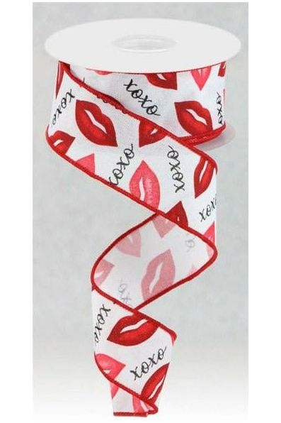 1.5" Lips XOXO Burlap Ribbon: White (10 Yard) - Michelle's aDOORable Creations - Wired Edge Ribbon
