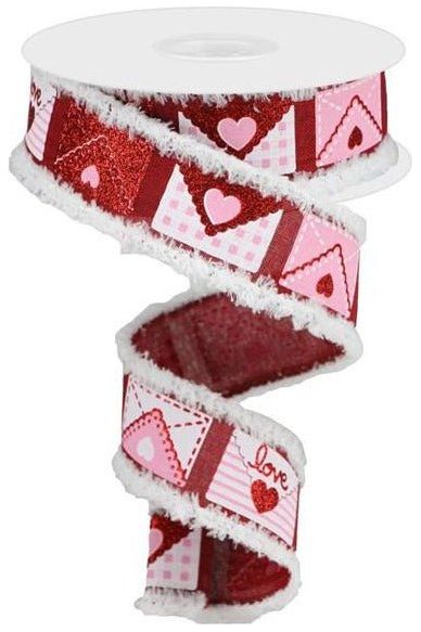 1.5" Love Letters Drift Royal Ribbon: Burgundy (10 Yards) - Michelle's aDOORable Creations - Wired Edge Ribbon