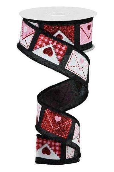1.5" Love Letters Royal Ribbon: Black (10 Yards) - Michelle's aDOORable Creations - Wired Edge Ribbon