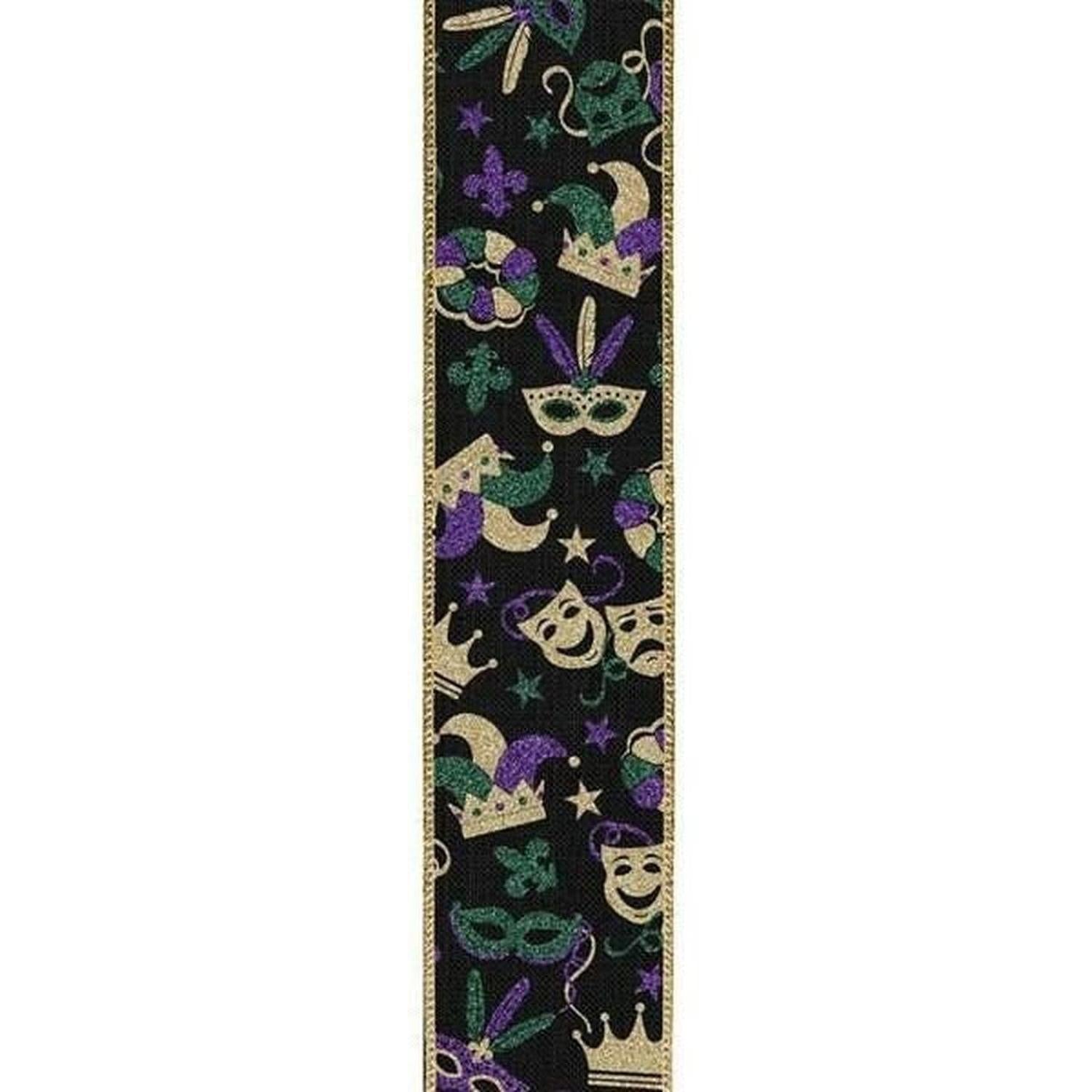 Shop For 1.5" Mardi Gras Pattern Ribbon: Black (10 Yards) at Michelle's aDOORable Creations