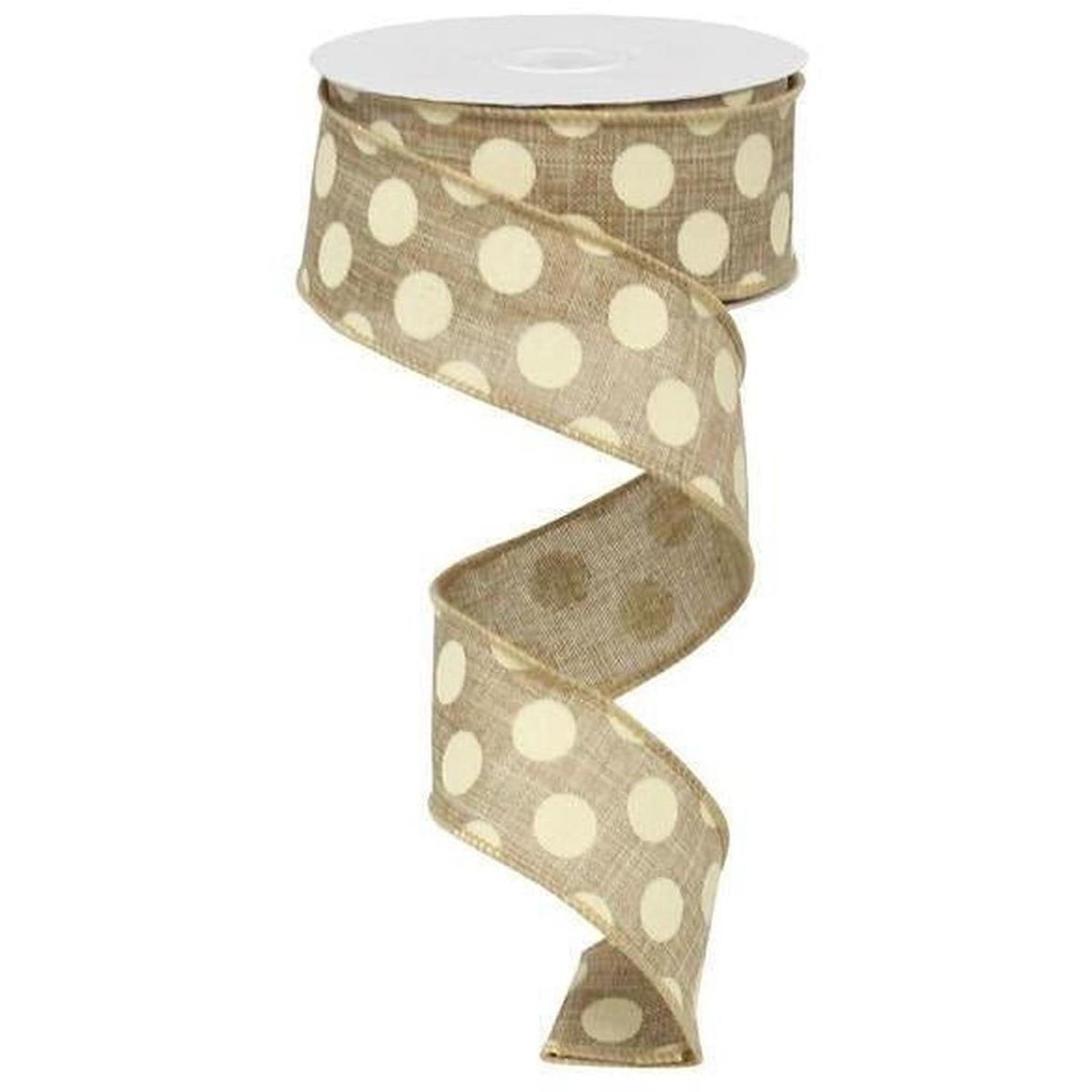 1.5" Medium Dots Ribbon: Beige (10 Yards)