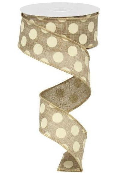 1.5" Medium Dots Ribbon: Beige (10 Yards) - Michelle's aDOORable Creations - Wired Edge Ribbon