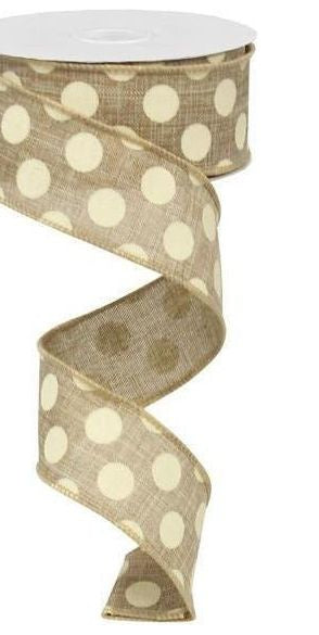 1.5" Medium Dots Ribbon: Beige (10 Yards) - Michelle's aDOORable Creations - Wired Edge Ribbon